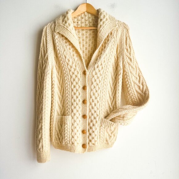 Vintage Wool Fisherman Cardigan Sweater S/M - Picture 3 of 7